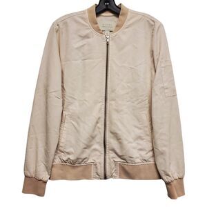 HINGE Jacket Womens Small Beige Bomber Long Sleeve Full Zip Casual Fall Preppy